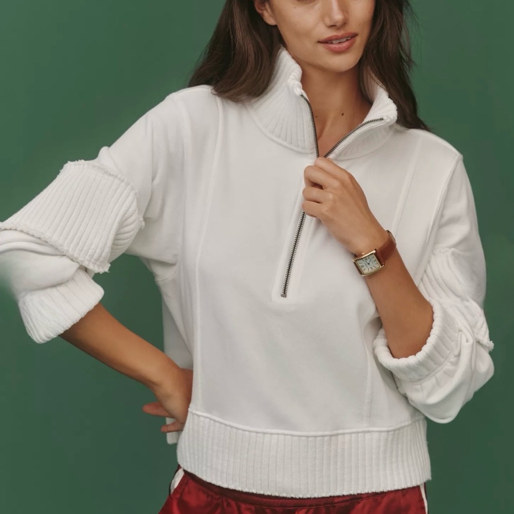 Anthropologie Daily Practice Women’s White Half-Zip Pullover Sweatshirt Top XL